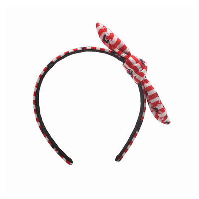 Eco-friendly recycled fabric  red stripe headband bow hairband with black flower print