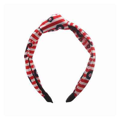 Eco-friendly recycled fabric  red stripe knotted headband with black flowers print