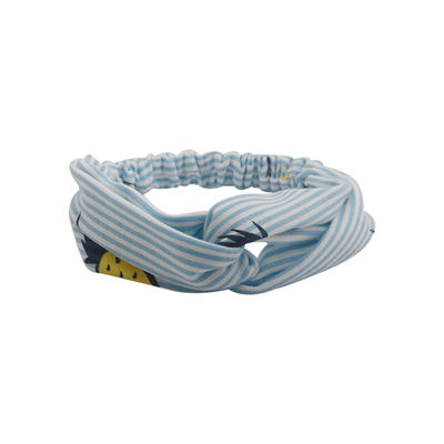 Eco- friendly organic  fabric blue striped pineapple print pattern elastic knotted headband